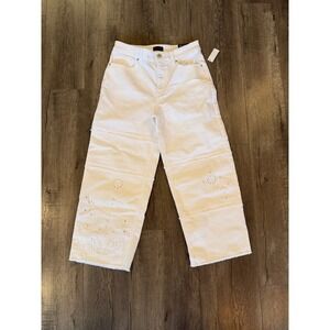 Talbots 61 Wide Leg Crop Jean White Eyelet Embroidery Frayed Hem Size XX